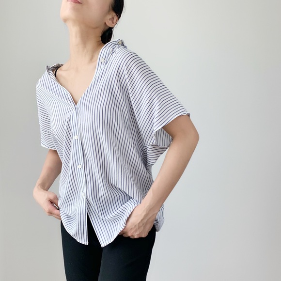 Ultra soft  stripes blouse top with collar - Picture 7 of 8